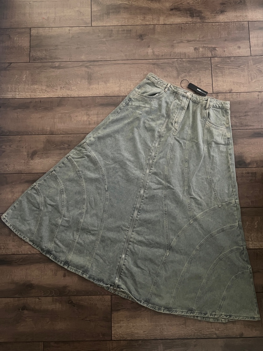 Vintage Washed Denim A-Line Maxi Skirt